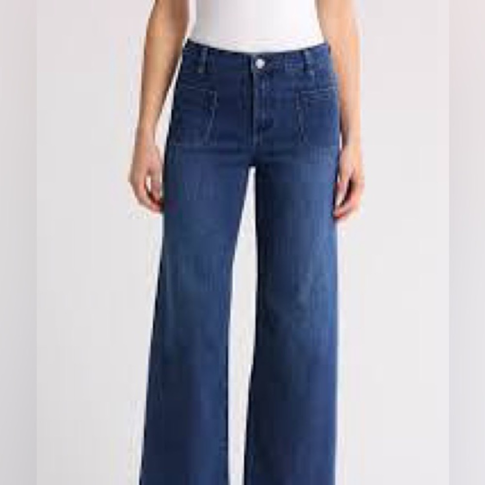 Jason Wu Wide Leg Patch Pocket Jeans  Medium Wash Boho  Size 6 NWT - Picture 3 of 7